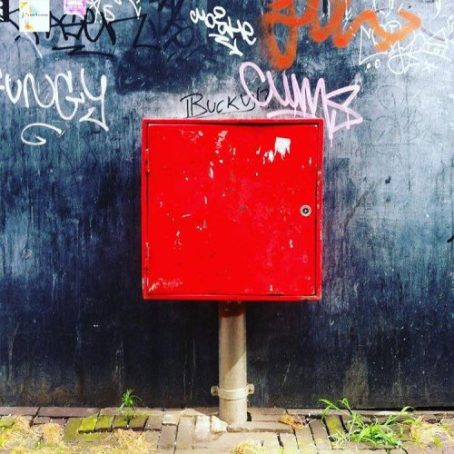 red square box on the street